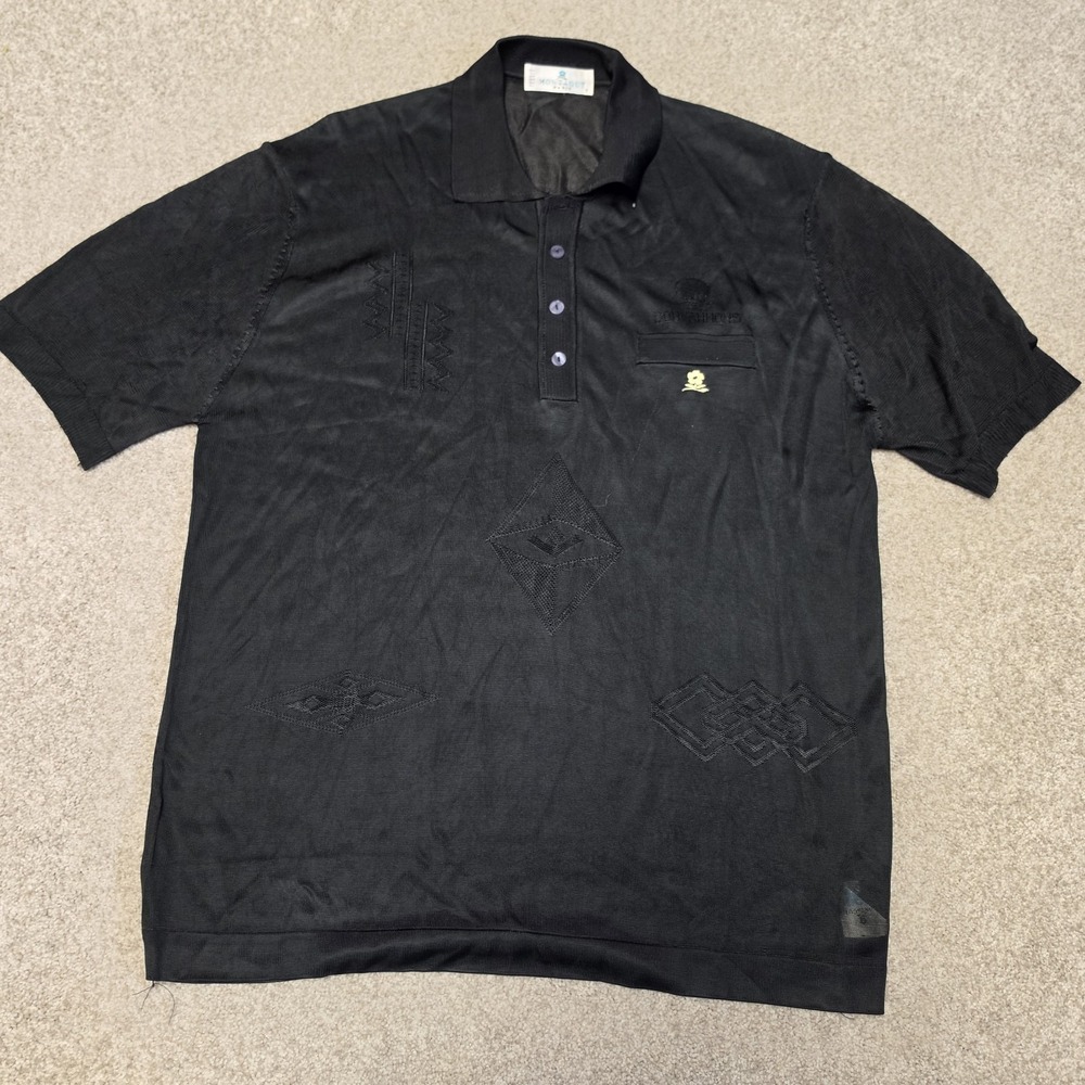 Montagut Paris Polo Shirt Sz 7 Navy Black Short Sleeve Tennis Player‎ Front Pock